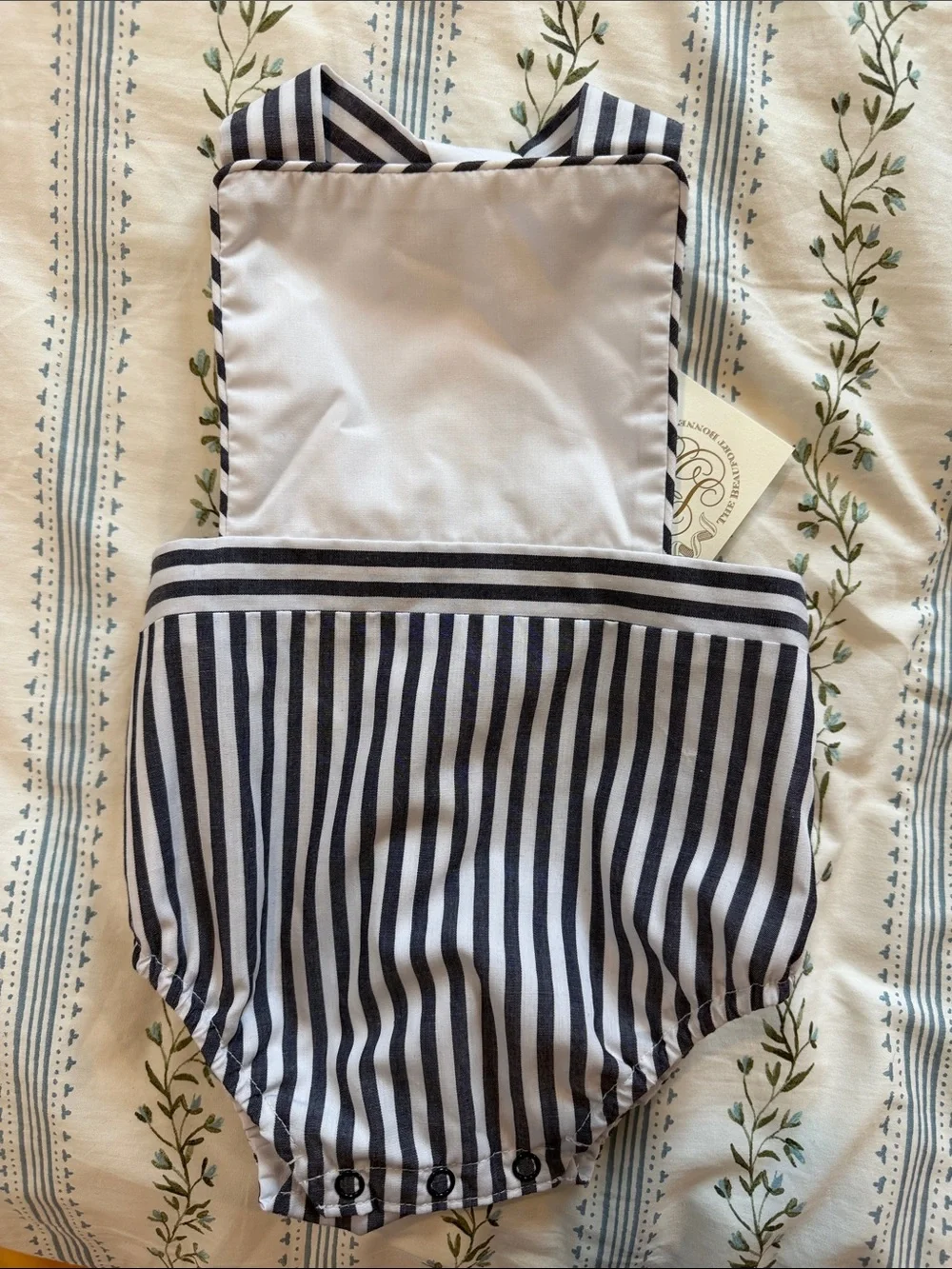 The Beaufort Bonnet Company Navy & White Striped Baby Romper